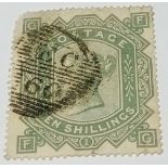 A 1878 10/- Plate 1, used, top corner pull, SG 128. Cat £3200
