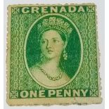 A GRENADA SG15 (1875). Line perf 15. Mint, scarce, but cut into at bottom. Tropicalised gum. Good