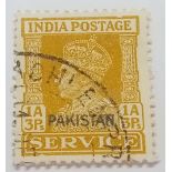 A PAKISTAN 1947 local issue of 1a 3p India SG 0145. Scarce. Fine used. Cat £45