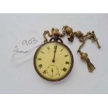 A gun metal gents pocket watch on a gilt chain with seconds dial