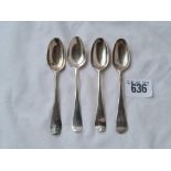 A set of four George III bottom mark spoons - probably by WA - 59 g.