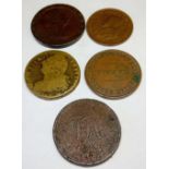 Penny 1797, French coin 1792 and three others