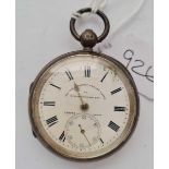 A gents silver pocket watch "The non magnetic English lever by Owen & Robinson" with seconds dial