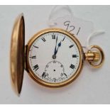A gents rolled gold hunter pocket watch (seconds dial hand missing )
