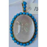 A ANTQUE LARGE TURQUOISE ESSEX CRYSTAL PENDANT