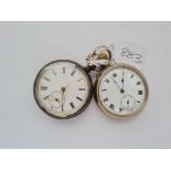 A gents silver pocket watch with seconds dial one hand missing and nickel gents pocket watch with
