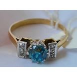 A art deco style Zircon and diamond ring 18 ct gold size N - 3 gms