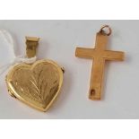 A Victorian cross and heart locket both 9ct - 4.9 gms