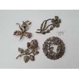 Four marcasite brooches