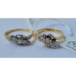 Two vintage 18ct gold diamond rings size O & P 6.4g inc