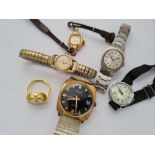 A gents black faced wrist watch by Rytima with seconds sweep together with a ladies omega and