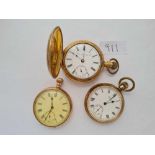 Three gents rolled gold pocket watches one hunter by Keystone watch case company one by Waltham