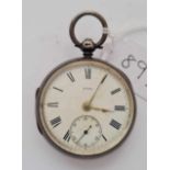 A gents silver pocket watch number 21084 with seconds dial