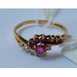 A ruby and diamond 9ct ring size M 1.4g inc