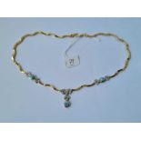 A GOOD 14CT GOLD TURQUOISE & DIAMOND NECKLACE 23.4g INC