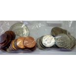 Two bags of USA and other copper and silver coin