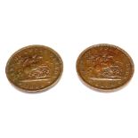 Upper Canada. Copper penny tokens 1850 and 1854, good grade