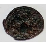 Arab-Byzantine. Copper fals of Emesa (Hims) circa 635-670 AD. Bust of Emperor M.W.I. 10.