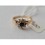 A sapphire & diamond 9ct cluster ring size L