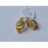 PAIR OF ANTIQUE VICTORIAN 15CT EARRINGS WITH FRENCH HINGED EAR FITTINGS WITH TURQUOISE ENAMEL