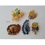 Five large costume jewellery brooches