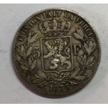 Belgium five franc 1873