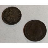 Crown 1840 and half-farthing 1843