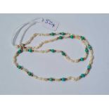 A seed pearl and turquoise necklace with 9ct clasp