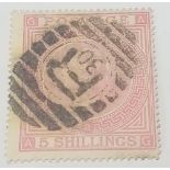 GB SG127 (1867), scarce plate 2 with R (registered) oval bar cancel. Off centre, otherwise fresh