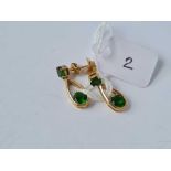 9ct articulated drop earrings with stud mounts set with green stones