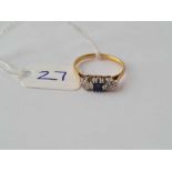 A 3 stone sapphire and diamond ring 18 ct gold size M - 2.5 gms