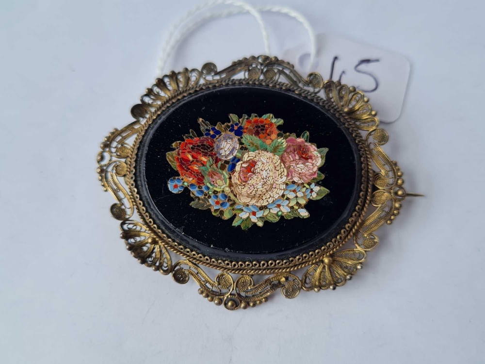 A large micro mosaic Victorian brooch in silver frame (AF)