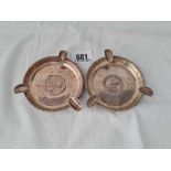 A pair of ashtrays inset with India 1 rupee coins 1918 weight 133g