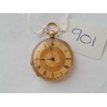 A LADIES GOLD AND EMAMELD FOB WATCH 18CT GOLD - 33 GMS INC.