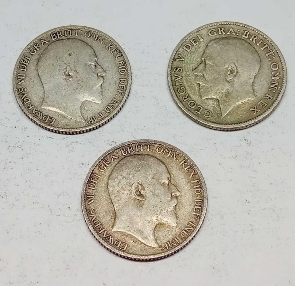 Three sixpences 1903, 1908, 1913