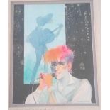 A Gwen MANDLEY The Thompson Twins on top of the pops ( 10 1/2 x 8 ) signed & inscribed