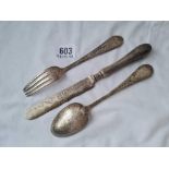 A Victorian christening set of knife fork and spoon London 1882 by WBJ