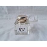 A ink pot with square glass body two inches wide B'ham 1945