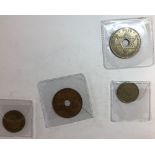 British West Africa three pence 1940, one penny 1958, one penny 1904, one shilling 1951