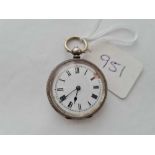 A ladies silver fob watch damaged to enamel dial