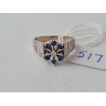 A White gold bark effect sapphire and diamond ring 18ct gold size L1/2 - 4.9 gms