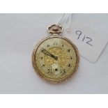 A pretty rolled gold fob watch with fancy face inc. seconds dial w/o