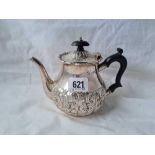 A late Victorian baluster shaped teapot partly embossed with Acanthus leaf's 6 1/2 inches wide