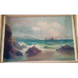 A W RICHARDS Sailing vessels off coast (20 x 30 ) signed