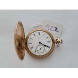 A gold plated hunter pocket watch by Elgin with seconds dial w/o