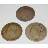 Three Victorian Young Head half-crowns two 1883 and 1885