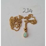 A small opal 9ct pendant on 9ct fine link neck chain