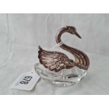 A swan salt pot with hinged wings 925 standard 2 1/2 inches wide