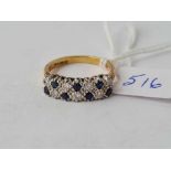 A two row sapphire and diamonds ring 18ct gold size M1/2 - 3.7 gms