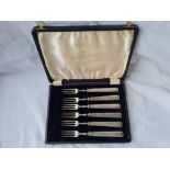 A boxed set of six silver handled forks Sheffield 1930